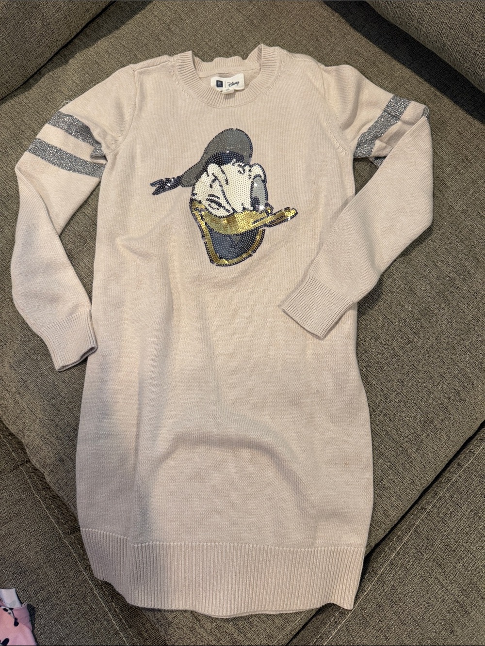 GAP Cream Knit Dress with Sequin Donald Duck